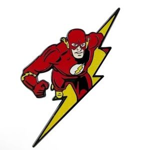 Classic Retro Flash Enamel Pin, Red & Gold Dc Character Enamel Metal Pin.